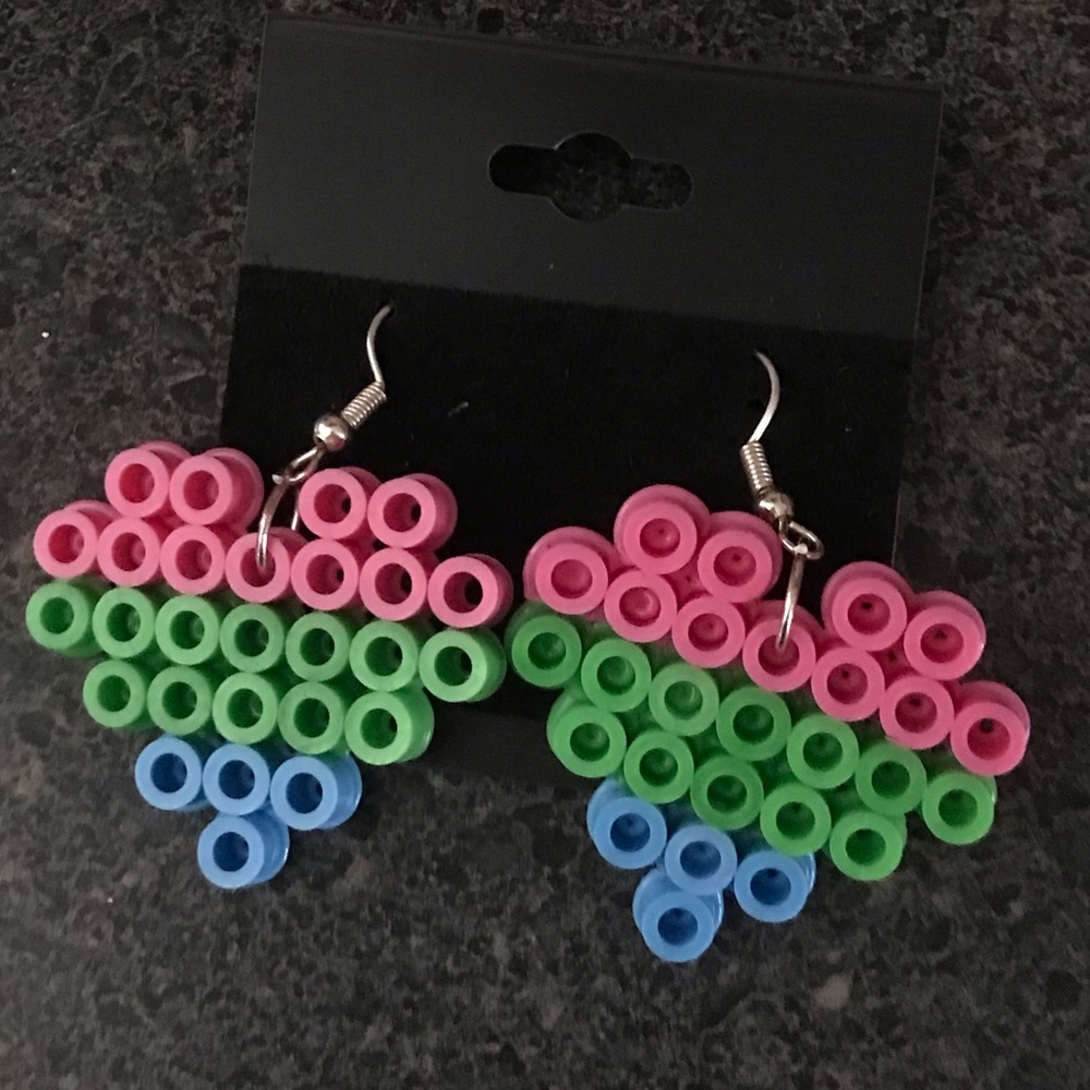 Handmade Poly Flag Heart Perler bead Earrings